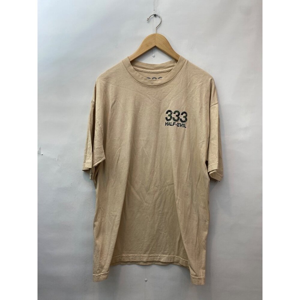 333 Half Evil Men's Tan Short Sleeve T Shirt Camo Logo Large Cotton Streetwear